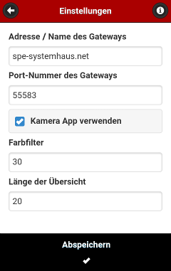 Screenshot der App: Konfiguration fr Kamera-App