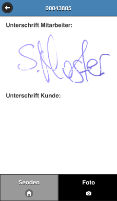 Screenshot der App: Anzeige der Unterschrift des Mitarbeiters auf der Arbeitsflche