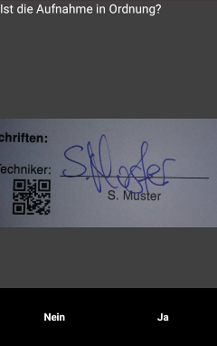 Screenshot der App: Kontrolle der Qualitt der Aufnahme der Unterschrift des Mitarbeiters